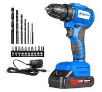 ACDelco Perceuse-visseuse électrique sans fil 20 V 20 V avec batterie 1500 mAh, 2 vitesses, moteur sans balais 1300 tr/min, 32 Nm + 21 niveaux de couple, lumière LED, jeu de 10 embouts hexagonaux