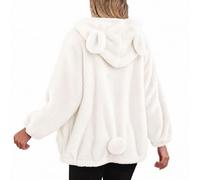 acdiac Sweat à Capuche en Peluche avec Oreilles et Queue de Lapin Kawaii Mignon avec Fermeture éclair pour Femme et Fille, White Bear, Taille Unique