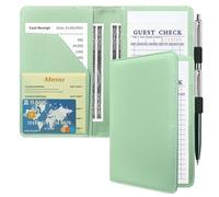 ACdream Livres de serveur pour serveuse, livre d'or bloc-notes, joli portefeuille de poche en cuir, porte-monnaie, chèque de caisse, reçus, accessoires de serveur pour tablier de serveur - Vert agave