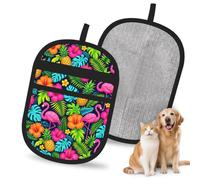ACDRUING Gant d'épilation de feuilles de flamant rose tropical pour chats/chiens avec brosse magique électrostatique réutilisable, outil d'épilation pour le linge, le canapé, la moquette, le siège de