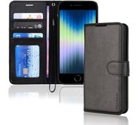 acdsgd-iPhone SE 2022 5G / 2020, iPhone 8/7/6 étui portefeuille en cuir, étui à rabat, porte-cartes, support, sangle de poignet - Cuir PU noir, fermeture magnétique pour iPhone SE 3 / SE 2 / iPhone