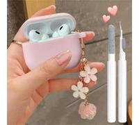 acdsgd-Jolie coque rose pour Airpods Pro 2e/1ère génération pour fille et femme avec porte-clés et kit de nettoyage, peau de protection en silicone souple pour Airpods Pro 2/1e génération 2019/2023/20