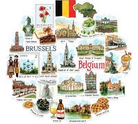 Acdsgd-Magnifiques Autocollants De Voyage En Belgique (28 Pcs) ¿ Découpés, Aquarelle, Décalcomanies De Vacances Sur Le Thème De Bruxelles Et De La Belgique Pour Scrapbooks, Journaux, Bouteilles