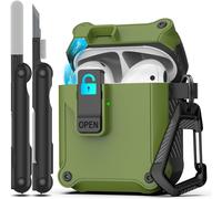 acdsgd-tuis Compatible avec Airpods 2ème et 1ère génération Pop-up Automatique avec Clip de Verrouillage de sécurité, Coque Rigide Antichoc sur Tout Le Corps,Olive Verte