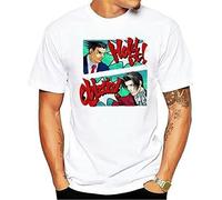 Ace Attorney Men's Short Sleeve T-Shirt Black Hold The Objection Men Clothes Tee Shirt White Hemden(X-Large)