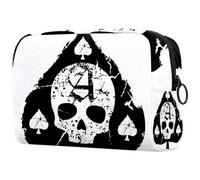 Ace of Spades Trousse à maquillage avec crâne grunge pour femme, trousse de toilette de voyage, grande pochette de maquillage pratique avec fermeture éclair, multicolore, 18.5x7.5x13cm/7.3x3x5.1in,