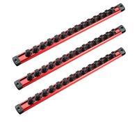 ACEBON Rail à Douilles Magnétique en Aluminium - Lot de 3 Rails 40cm | 45 Clips Rotatifs 3/8" (10mm) | Fixation Murale/Aimant/Pose | Pro Garage Français