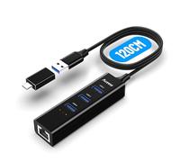 Aceele Adaptateur USB vers Ethernet, rallonge de 3.3ft, Hub USB 3 Ports répartiteur USB 3.0 RJ45 + Adaptateur réseau Gigabit Ethernet, avec Adaptateur USB Type C, Compatible Windows, MacBook, Surface