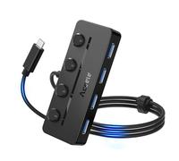 Aceele Hub USB C 4-Port avec câble étendu de 1m/3.3ft, 5Gbps Data Hub USB, Adaptateur USB C avec interrupteurs d'alimentation LED individuels pour MacBook Pro, ChromeBook Pixel, Surface Pro, et Plus.
