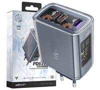 Acefast Gan 65W Chargeur Rapide 3 Ports (1Xusb, 2Xusb C) Gris