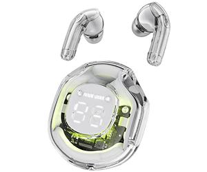ACEFAST T8 Ecouteurs Bluetooth sans Fil, Oreillette Intra-Auriculaire avec ENC Réduction de Bruit e HiFi Stéréo, Casque Transparente avec Écran LED, Contrôle Tactile Sport Écouteur, Grey