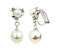 Acefeel de Saint-Valentin Cadeau Argenté clair cristal blanc fausses perles à clipser Boucles d'oreilles E023 par Acefeel