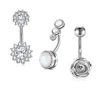 AceFun 14G 3PCS Piercing Nombril Acier Chirurgical CZ Anneau de Nombril Clou Piercing de Ventre 10mm Femme Homme