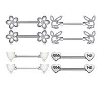 AceFun 14G Piercing Téton Mamelon Acier Chirurgical Marguerite Cœur Lapin Anneaux de Mamelon Barre de Téton Barbell Bijoux de Piercing Femme Homme 16mm