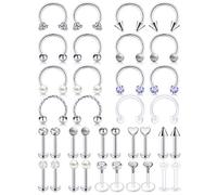 AceFun 16G Argent Piercing lèvre Nez Cartilage Helix Tragus Anneau Boucle d'oreille Anneaux à lèvres Labret Stud Sourcils Anneaux Piercing pour Femmes Hommes Bijoux