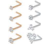 AceFun 18G Goujons de Nez Incurvés en Forme de L 1MM Barre de Nez en Acier Inoxydable Piercing de Narine Diamant Zircone Piercing Bijoux de Corps Argent Rose Or Coeur Étoile Fleur Triangle 7MM
