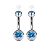 AceFun 2 piercing nombril acier inoxydable 10mm avec filetage extérieur couleur argent 14G bijoux piercing nombril avec cristal bleu pour femmes et hommes