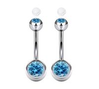 AceFun 2 piercings nombril acier inoxydable 12mm avec filetage extérieur couleur argent 14G avec cristal bleu pour femmes et hommes