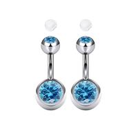 AceFun 2 piercings nombril acier inoxydable 6mm avec filetage extérieur couleur argent 14G bijoux piercing nombril avec cristal bleu pour femmes et hommes