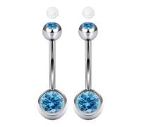 AceFun 2 piercings nombril en acier inoxydable 16 mm avec filetage extérieur couleur argent 14G bijoux piercing nombril avec cristal bleu pour femmes et hommes