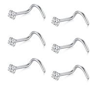 AceFun 22G 20G 18G 16G Piercing Nez Studs en Spirale Acier Inoxydable Anneaux de Nez 6Pcs 1.5/2/2.5/3mm de CZ Bijoux de Piercing pour Femmes Hommes Argent Or rose Or