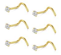 AceFun 22G 20G 18G 16G Piercing Nez Studs en Spirale Acier Inoxydable Anneaux de Nez 6Pcs 1.5/2/2.5/3mm de CZ Bijoux de Piercing pour Femmes Hommes Argent Or rose Or
