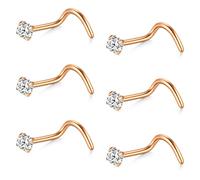 AceFun 22G 20G 18G 16G Piercing Nez Studs en Spirale Acier Inoxydable Anneaux de Nez 6Pcs 1.5/2/2.5/3mm de CZ Bijoux de Piercing pour Femmes Hommes Argent Or rose Or