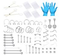 AceFun 85 pièces taille mixte Piercing Kit Bijoux Acier inoxydable Lèvre Nez Langue Tragus Cartilage Daith Eeybrow Nombril Anneaux Corps Piercing Tools 14G 16G 18G 20G