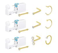AceFun 9 pièces Kit pistolet piercing nez,Gold Piercing Pistolet Built-in Nose Studs Self Piercing Kit avec 20G Nose Rings Studs jetable pistolet piercing pour piercing nez à la maison