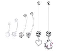 AceFun Barre de nombril de grossesse Anneaux de ventre de grossesse Maternité Acrylique Bioflex 14/16/25/32/35/38mmmm 14G Long Barbells Baby Feet Dangle CZ Retainer Moon Heart 1.6mm silver