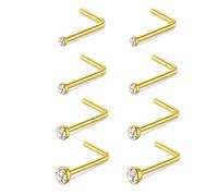 AceFun nez 8 pièces 20G piercing annelés acier inoxydable or vis du nez boulons L en forme de bijoux en acier inoxydable piercing clair CZ
