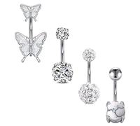 AceFun Nombril Bars Argent Blanc Nombril Anneaux Papillon Zircon Diamant Turquoise 14G 1.6mm 10mm Nombril Piercing Bijoux Nombril Anneau Nombril Piercing Bijoux