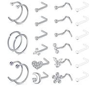 AceFun Piercing de nez 0,8 mm - 20 g - En acier chirurgical - 7 mm - En forme de spirale - Oxyde de zirconium - Bijou pour homme et femme, Métal