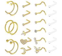 AceFun Piercing de nez 0,8 mm - 20 g - En acier chirurgical - 7 mm - En forme de spirale - Oxyde de zirconium - Bijou pour homme et femme, Métal