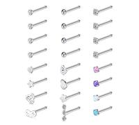 AceFun Piercing nez studs 20G set Acier Chirurgical 7mm studs de nez avec boule de CZ Opal 24Pcs Bijoux de Piercing pour Femmes Hommes