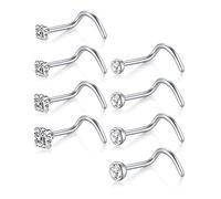 AceFun Piercing Nez Studs Acier Inoxydable 18G Studs de Nez Argent pour Femmes Hommes en Spirale avec Boule de Diamant CZ 1.5mm 2mm 2.5mm 3mm 8pcs