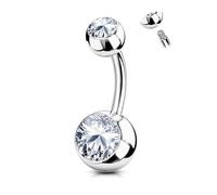 AceFun Piercing nombril argent 925 tout corps Véritable argent sterling Barre 10mm Court piercing au nombril pour femmes Bar CZ Body Piercing Bijoux