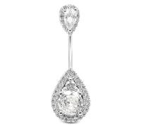 AceFun Piercing nombril Argent véritable 925 Top Down Teardrop 12mm Anneaux S925 Argent sterling Belly Bar 14G Reverse Piercings de nombril Bijoux