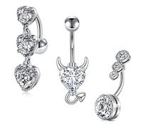 AceFun Piercing Nombril Barre ventre argentées inversées Dangly Acier chirurgical Anneau Nombril Cubique Zircon Opalite Cristal Piercing au ventre Papillon Amour Coeur Corne du diable 14G 1.6MM 10MM