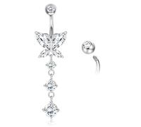 AceFun Piercing nombril doré long Piercing papillon Argent sterling véritable 10mm S925 Zircone Piercings Barbell Bijoux Bananabells pour femmes