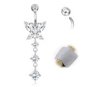 AceFun Piercing nombril doré long Piercing papillon Argent sterling véritable 8mm Bijou nombril S925 Zircone Barbell Piercing Bijou Bananabells pour femmes