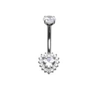 AceFun Piercing Nombril en Titane Argent Longueur 10mm 14G Filetage Interne Coeur F136 Bouton Nombril CZ Transparent Sweetheart Barbell pour Femmes Bijoux de Piercing