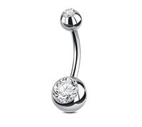 AceFun Piercing nombril titane,16mm Threaded piercing nombril anneaux argent avec 5A CZ 14G bijoux piercings ventre solide G23 argent piercing nombril anneaux bijoux pour femmes hommes