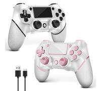 AceGamer 2 Pack Manette sans fil pour PS4，Contrôleur de jeu pour PS4/Pro/Slim/PC，Gamepad Joystick avec turbo/bouton retour/double vibration/6-axes Gyro Sensor/Panneau tactile (Rose et Blanc)