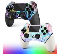 AceGamer 2 Pack Manette sans fil pour PS4，Contrôleur de jeu pour PS4/Pro/Slim/PC，Gamepad Joystick avec turbo/bouton retour/double vibration/6-axes Gyro Sensor/Panneau tactile (Fissures noir et blanc)