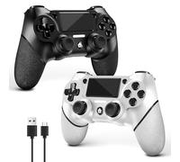 AceGamer Lot de 2 manettes sans fil pour PS4/Pro/Slim/PC, avec poignée antidérapante des deux côtés et 2 câbles USB-C (noir et blanc)