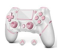 AceGamer Manette pour P-S4, Contrôleur sans Fil pour PS4, Double Vibration/Pavé Tactile/Gyroscope à 6 Axes Contrôleur Gamepad Mannette de Jeu Compatible avec Console PS-4/Pro/Slim/PC (Rose Blanc)