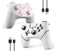 AceGamer Manette sans Fil pour Switch/Switch 2/Lite/OLED, Manette pour Switch Pro avec fonction réveil avec un bouton，Manette pour Switch avec double vibration/Turbo/Screenshot (Rose & Blanc)