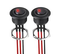 acegoo 12V Aluminium Interrupteur à Bascule Rond 20A SPST Interrupteur Marche/Arrêt 25mm, Câbles pré-câblés 14 AWG pour Camping-car Bateau Camion Voiture Auto, 12V/24V (2Pcs, Indicateur rouge)