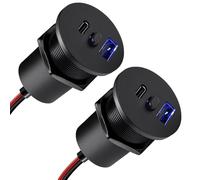 acegoo Prise USB C 12V Camping-Car Encastrable Aluminium, Double Prise avec Interrupteur et Lumière Bleue 12 Volt Voiture PD3.0 et QC3.0 Charge Rapide pour Bateau Marine Camion Caravane, 2 Pièces